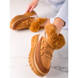 TRENDI Botas de nieve en la plataforma con piel beige marrón 3