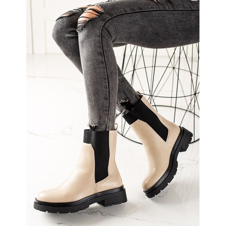 TRENDI Botas Chelsea de moda beige negro 1