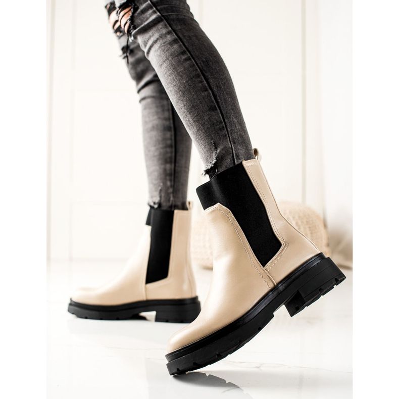 TRENDI Botas Chelsea de moda beige negro 2