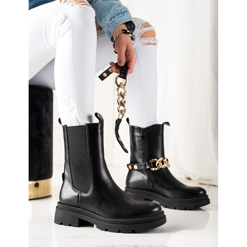 TRENDI Botas altas con cadena negro 1