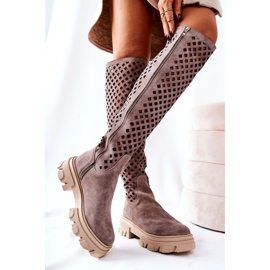 PA2 Botas de ante calado marrón claro Kallede beige 1
