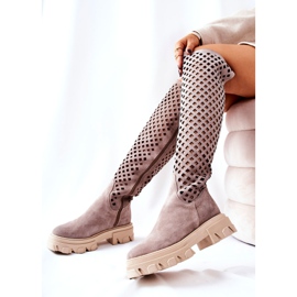 PA2 Botas de ante calado marrón claro Kallede beige 5
