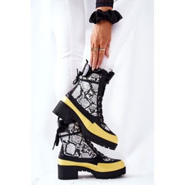 Botas de Piel de Serpiente Meridiah Negra y Amarilla blanco negro amarillo 1