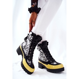 Botas de Piel de Serpiente Meridiah Negra y Amarilla blanco negro amarillo 4