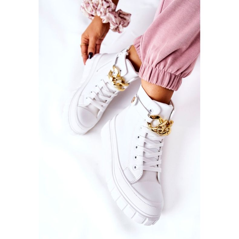 Zapatillas altas en la plataforma White Standies blanco dorado 1