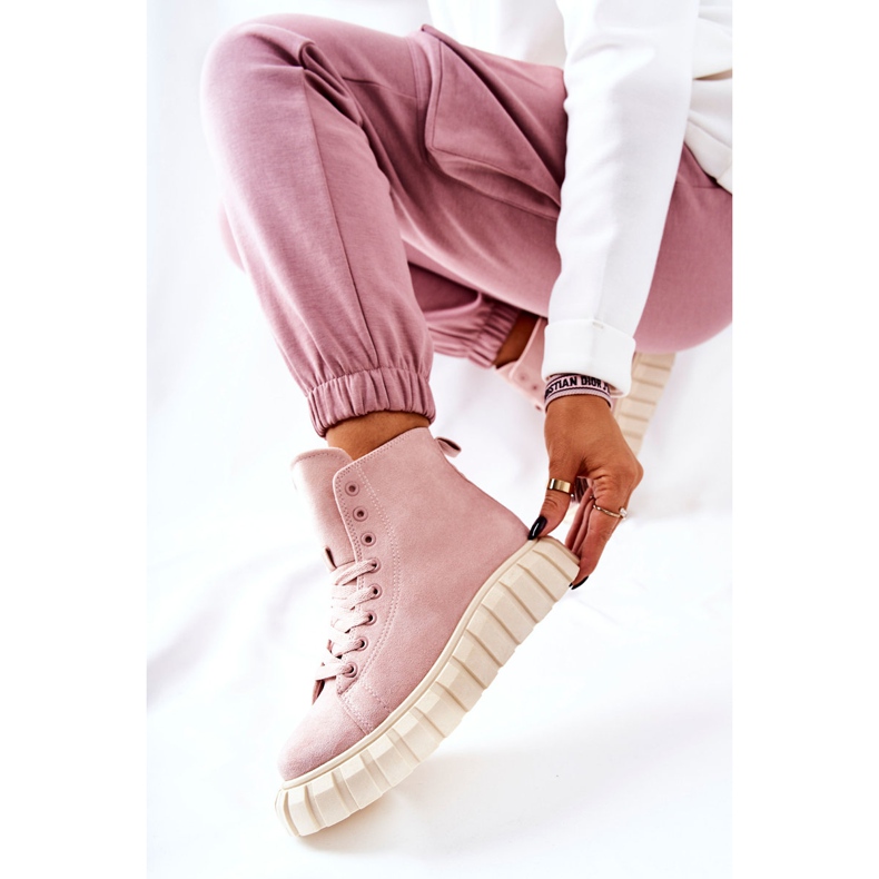 Zapatillas altas de gamuza sobre plataforma rosa Meniphise beige rosado 1