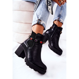 PS1 Botas De Mujer De Cuero En Un Tacón Con Cristales Negro Macbeth 6
