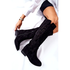 PG1 Botas caladas sobre una cuña negra oculta Lara negro rojo 4
