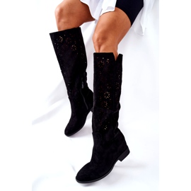 PG1 Botas caladas sobre una cuña negra oculta Lara negro rojo 6