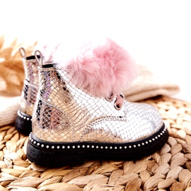 PA1 Botas de Abrigo Infantil Con Piel Plateada Rosea rosa plata 2
