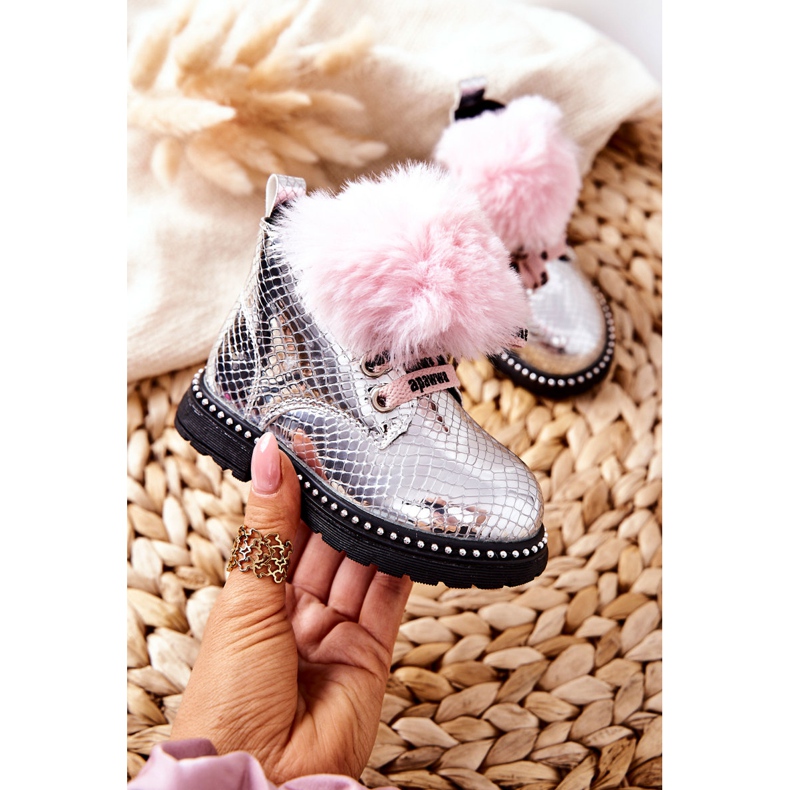 PA1 Botas de Abrigo Infantil Con Piel Plateada Rosea rosa plata 3