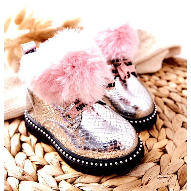 PA1 Botas de Abrigo Infantil Con Piel Plateada Rosea rosa plata 4