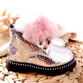 PA1 Botas de Abrigo Infantil Con Piel Plateada Rosea rosado plata 5