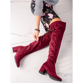 Laura Mode Botas de tacón alto hasta el muslo rojo 1