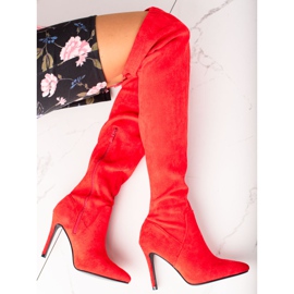 Small Swan Botas de ante con tacón alto rojo 2
