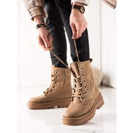 TRENDI Trappers de ante marrón beige 2