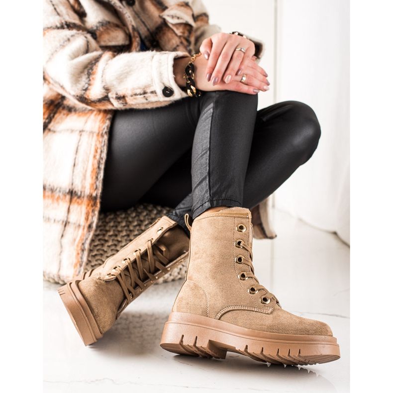 TRENDI Trappers de ante marrón beige 1