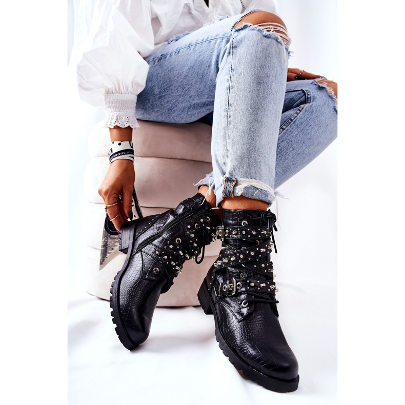 Botines de Piel con Rayas Patrón Animal Black Kepherine negro 1