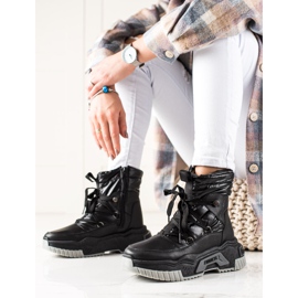 TRENDI Botas de nieve negras con cordones negro 2