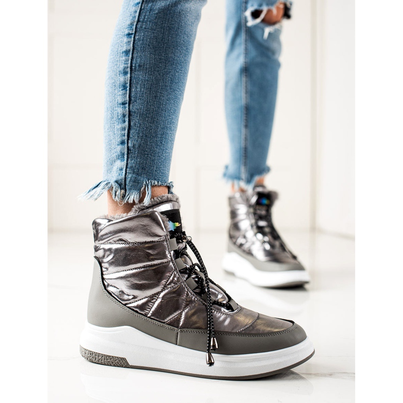 TRENDI Botas de nieve brillantes de moda plata 1