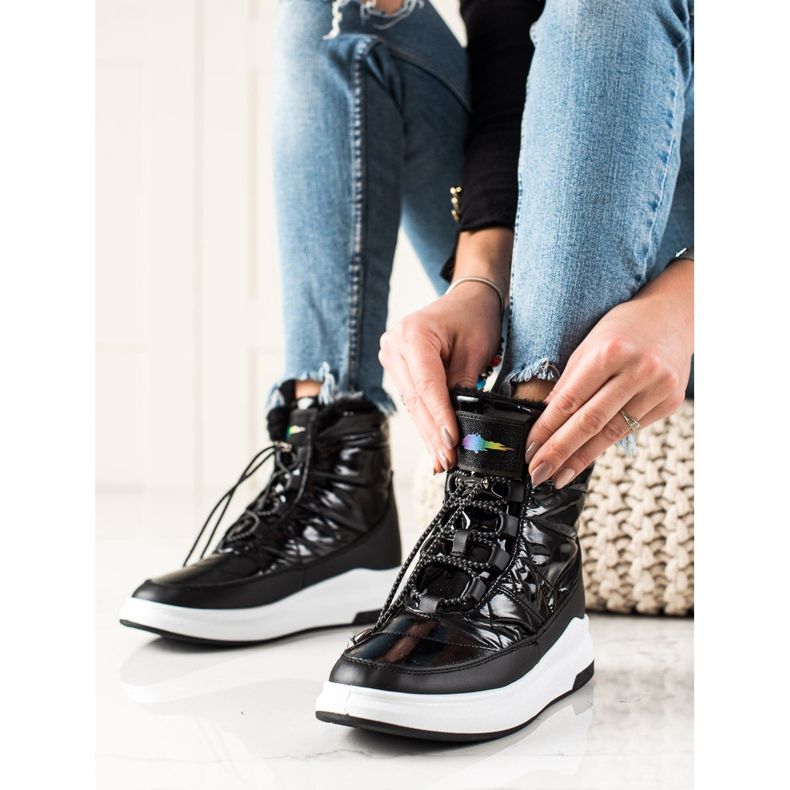 TRENDI Botas de nieve brillantes de moda negro 1 TRENDI Botas de nieve brillantes de moda negro 1