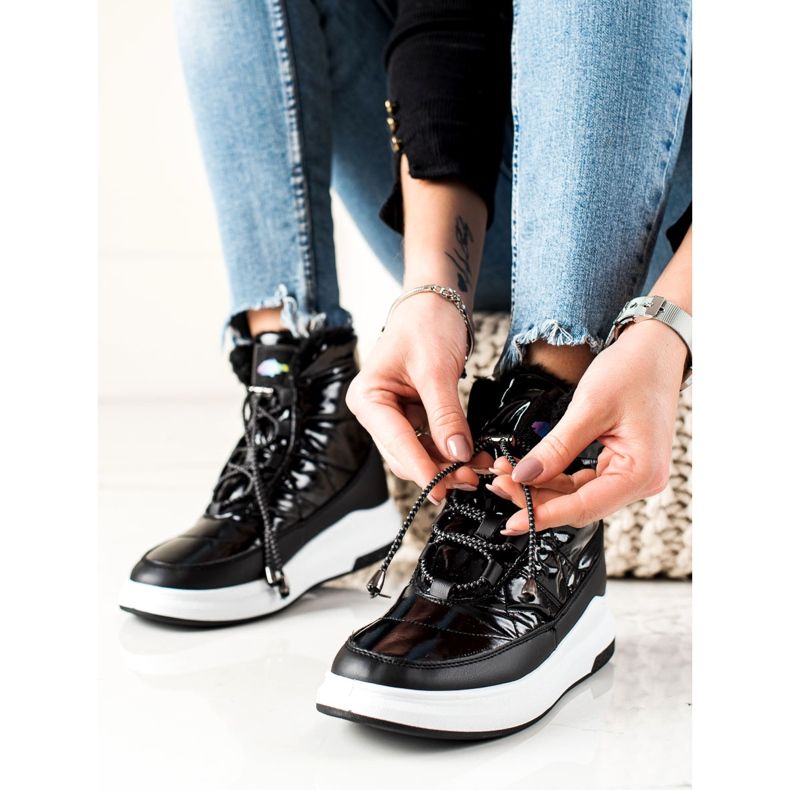 TRENDI Botas de nieve brillantes de moda negro 2 TRENDI Botas de nieve brillantes de moda negro 2