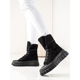 TRENDI Botas, zapatillas de deporte con piel de oveja negro 3
