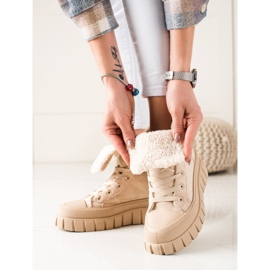 TRENDI Botas, zapatillas de deporte con piel de oveja beige 1