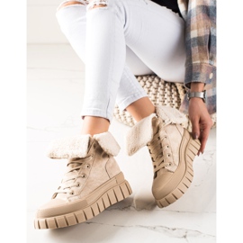 TRENDI Botas, zapatillas de deporte con piel de oveja beige 2