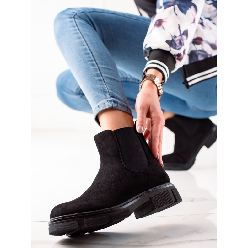 Ideal Shoes Botines Chelsea de ante negro 1