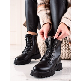 Groto Gogo Botas de montaña cálidas con cuero ecológico negro 1