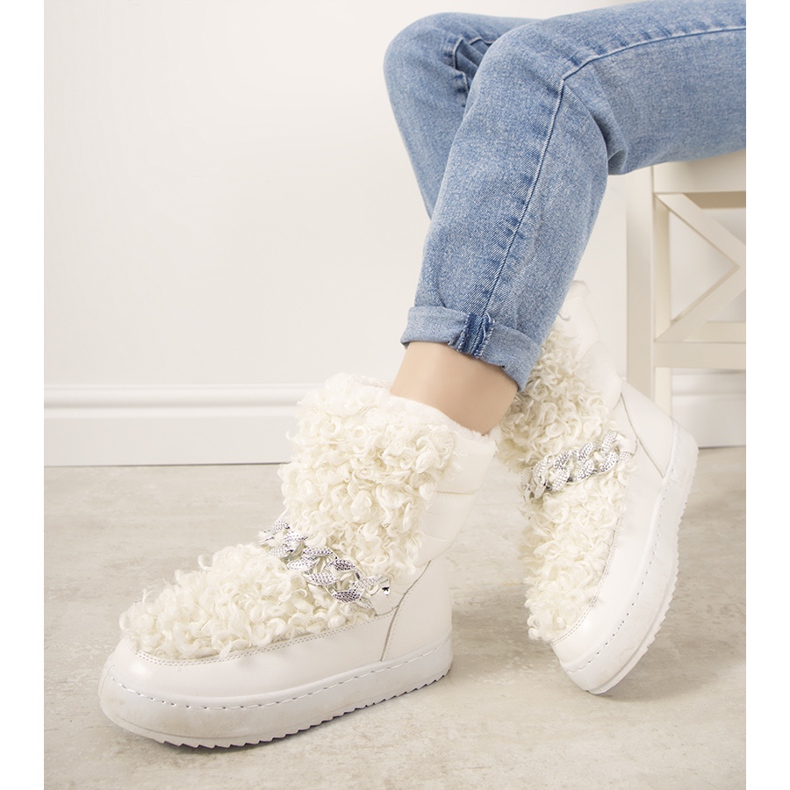 Botas de nieve blancas con pelo de Montmina blanco 2