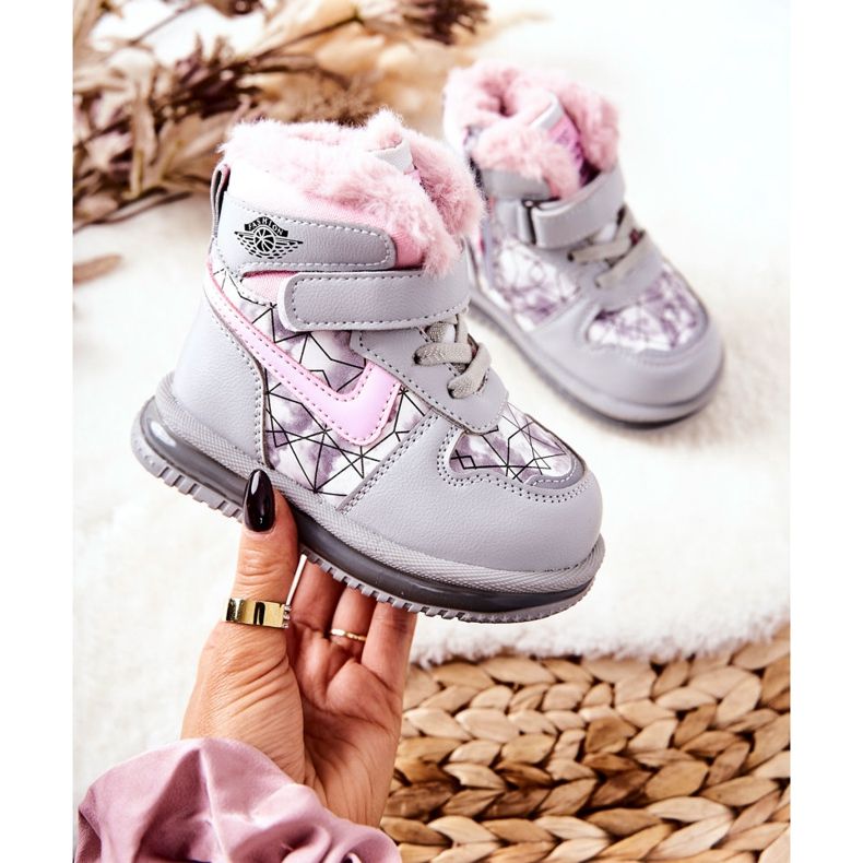 PJ2 Botas de nieve cálidas para niños Shirinell gris y rosa 2