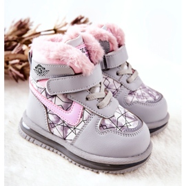 PJ2 Botas de nieve cálidas para niños Shirinell gris y rosa 1