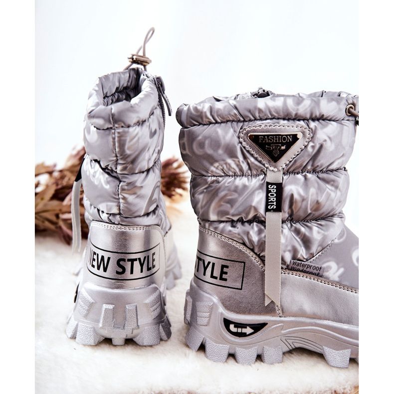 PJ2 Botas de nieve cálidas para niños en la cremallera plateada Cleome plata 2