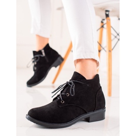 TRENDI Botas con cordones y tacón plano negro 2