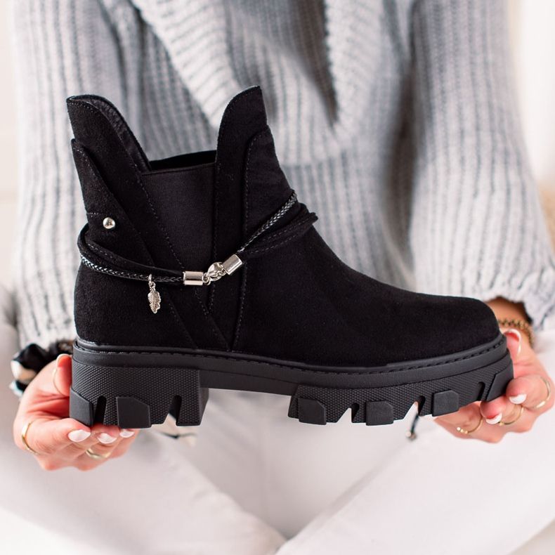 Goodin Botas sin cordones con rayas decorativas negro 1