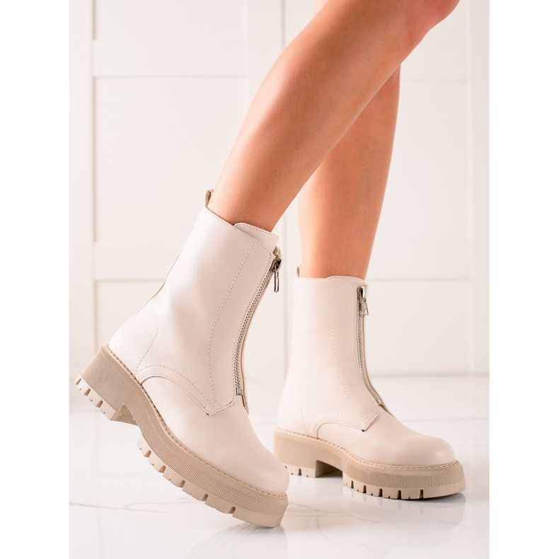 Seastar Botas beige de moda con cremallera. 2