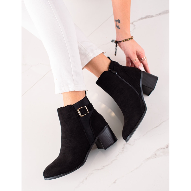 TRENDI Botas clásicas de ante de tacón alto negro 1