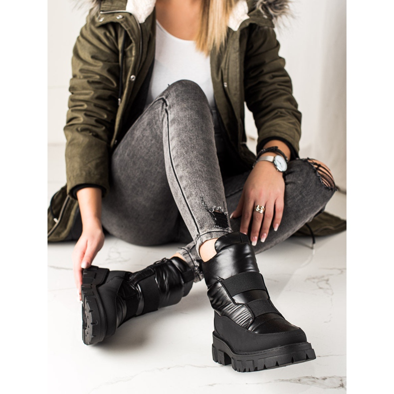 Weide Botas de nieve negras en el control deslizante negro 2