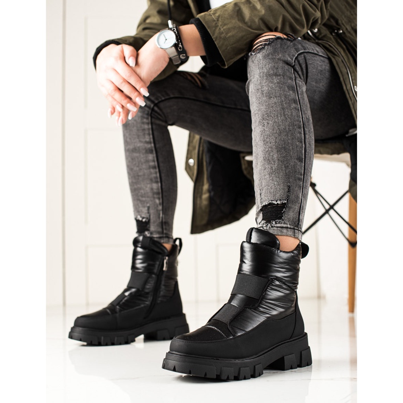 Weide Botas de nieve negras en el control deslizante negro 1