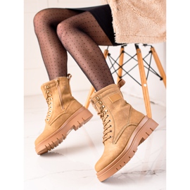 TRENDI Botas de montaña clásicas marrones beige 3