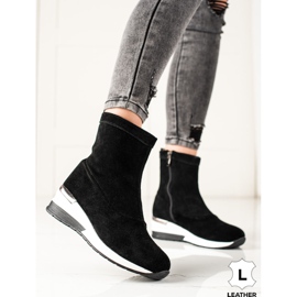 Goodin Botas de cuña de cuero negro 3