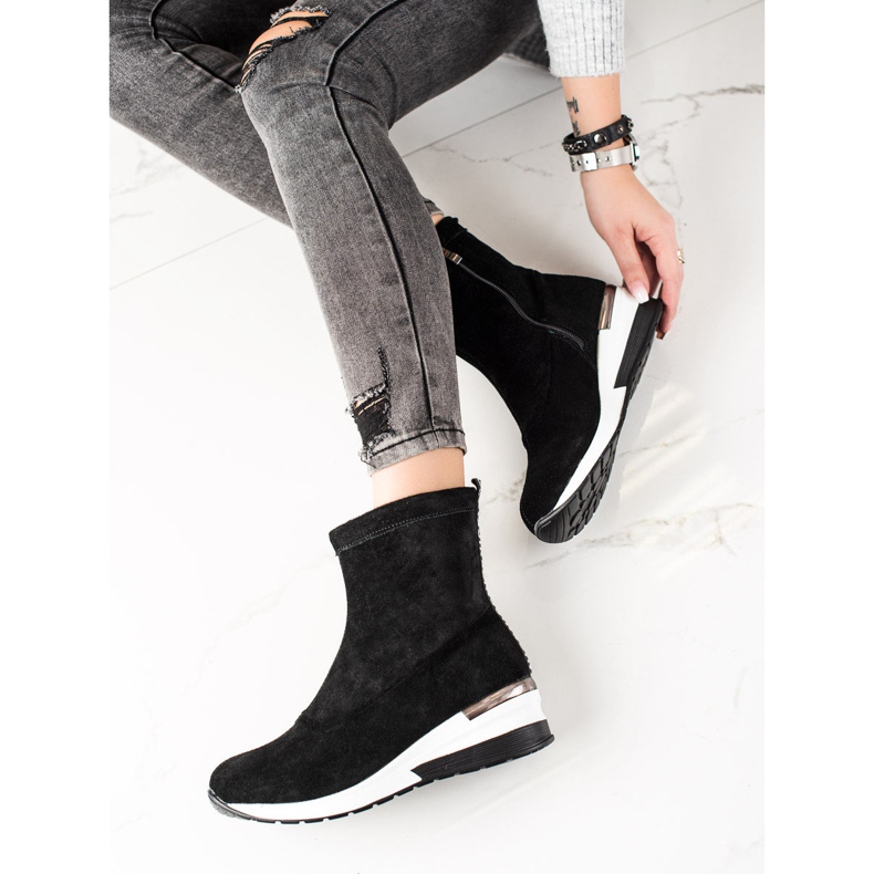 Goodin Botas de cuña de cuero negro 1 Goodin Botas de cuña de cuero negro 1