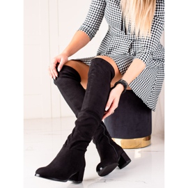 Gogo Botas de tacón bajo hasta el muslo negro 2