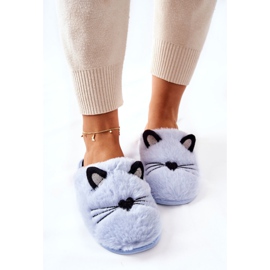 PE1 Pantuflas suaves de gatito con orejas azules 4