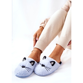 PE1 Pantuflas suaves de gatito con orejas azules 3