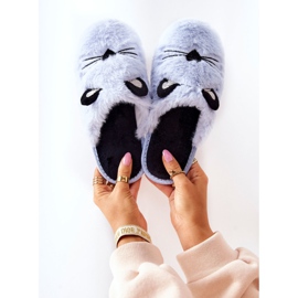 PE1 Pantuflas suaves de gatito con orejas azules 1