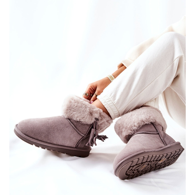 FS1 Botas de nieve Mukluki Warm Fringe Grey Sorella gris 1