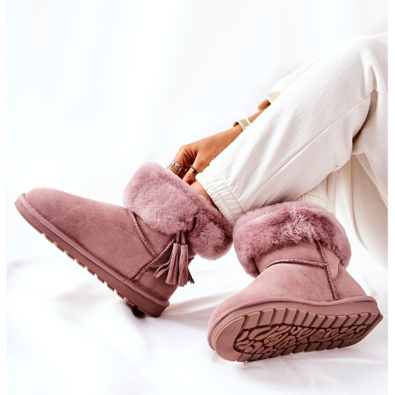 FS1 Botas de nieve Mukluki Warm Fringe Pink Sorella rosado 1